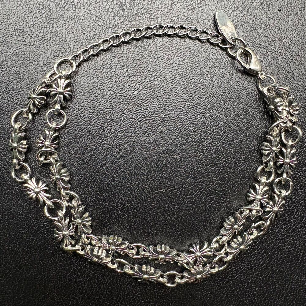 8.5" Double Strand Gothic Cross Link Bracelet Y2K Layered Punk Grunge Alt Style